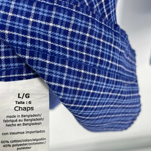 Chaps Shirt Men's L Blue White Plaid Front Patch Pocket Long Sleeves Button Down - Picture 9 of 10
